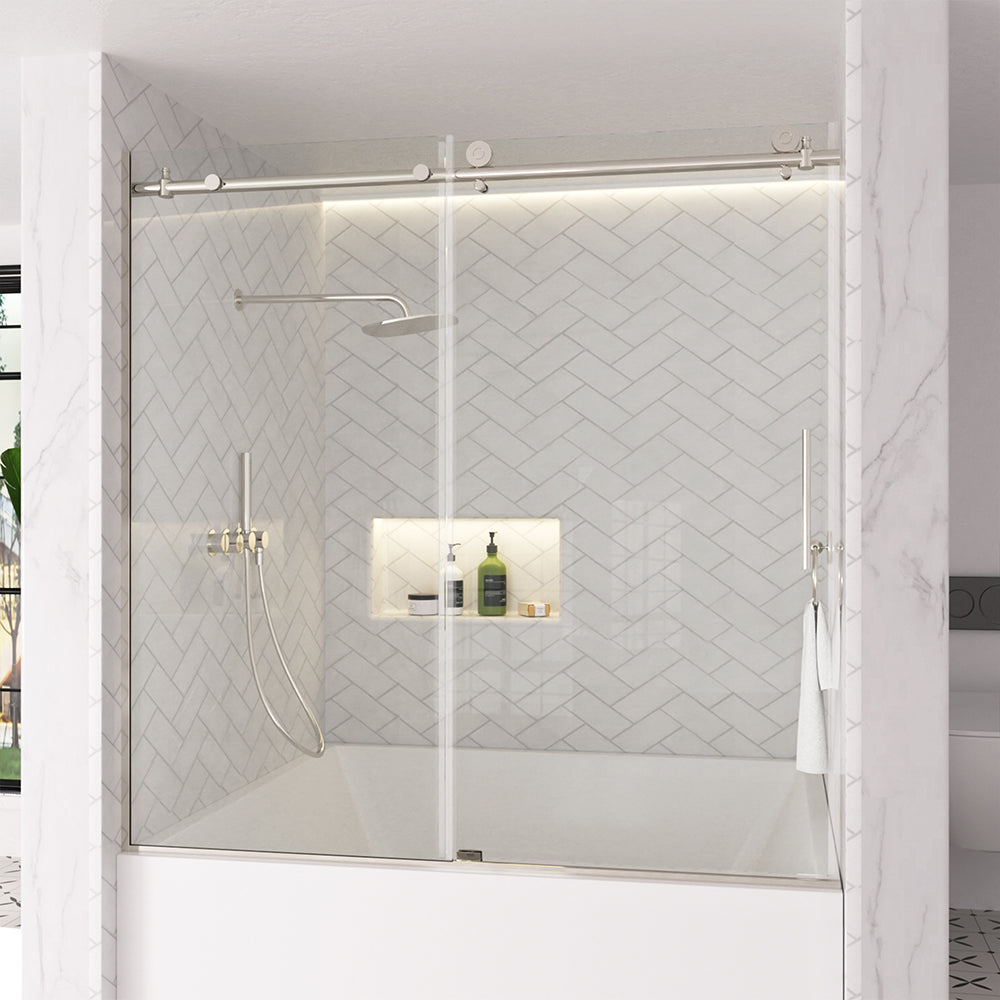 Verie 60 in. W x 60 in. H Frameless Sliding Tub Door with 1/4 in. Clear Tempered Glass 7051MB-2_b1681d2c-c3a9-413d-824e-36b3e269228f