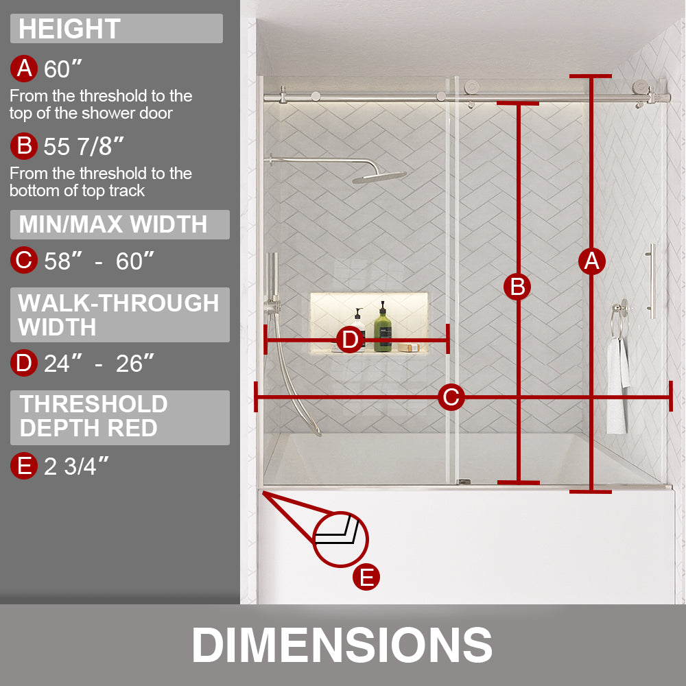 Verie 60 in. W x 60 in. H Frameless Sliding Tub Door with 1/4 in. Clear Tempered Glass 7051MB-3_37c8c8ed-78ed-474d-bdfb-4fb732e43bac