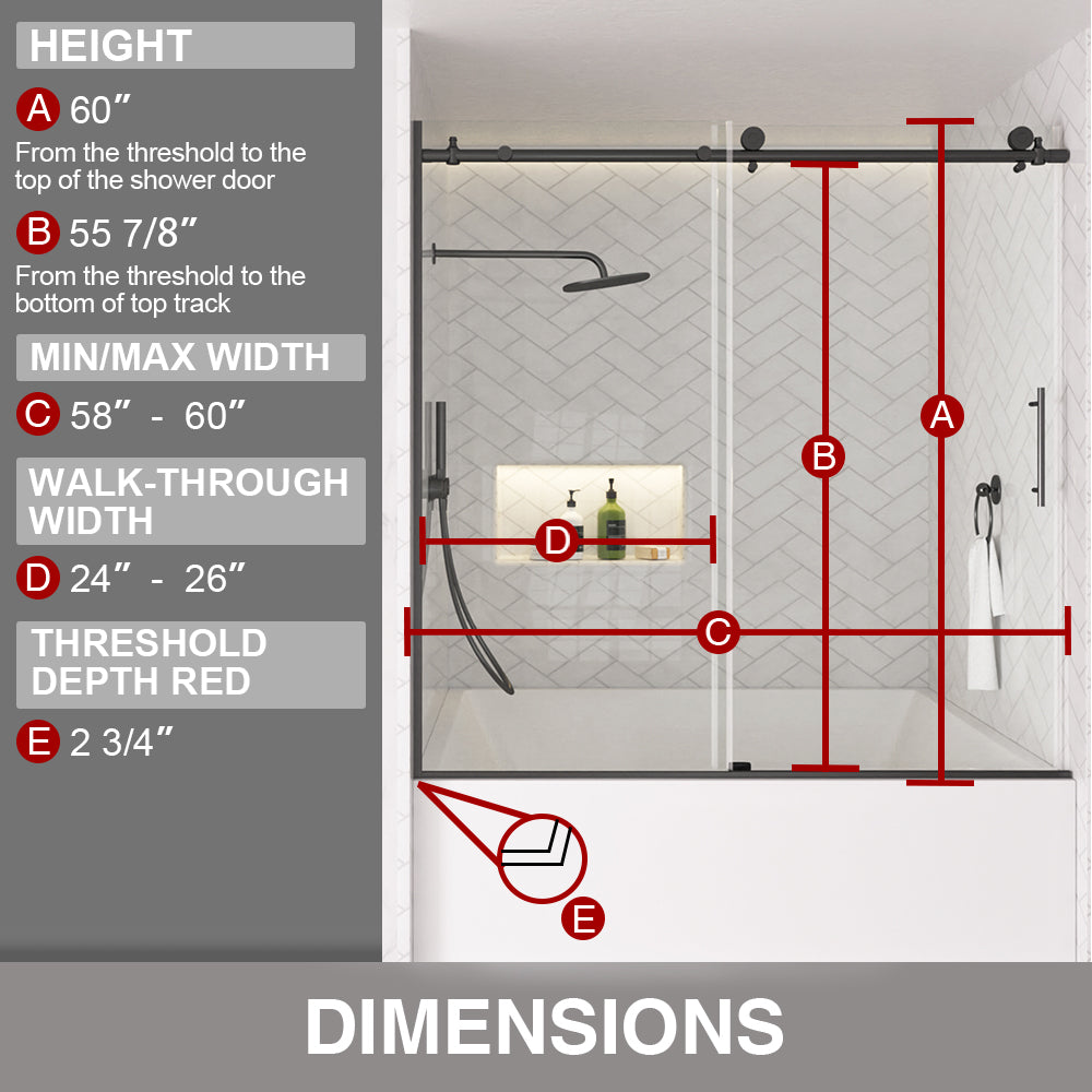 Verie 60 in. W x 60 in. H Frameless Sliding Tub Door with 1/4 in. Clear Tempered Glass 7051MB-3_65d51386-517e-4c51-bc09-a138e4a9eace