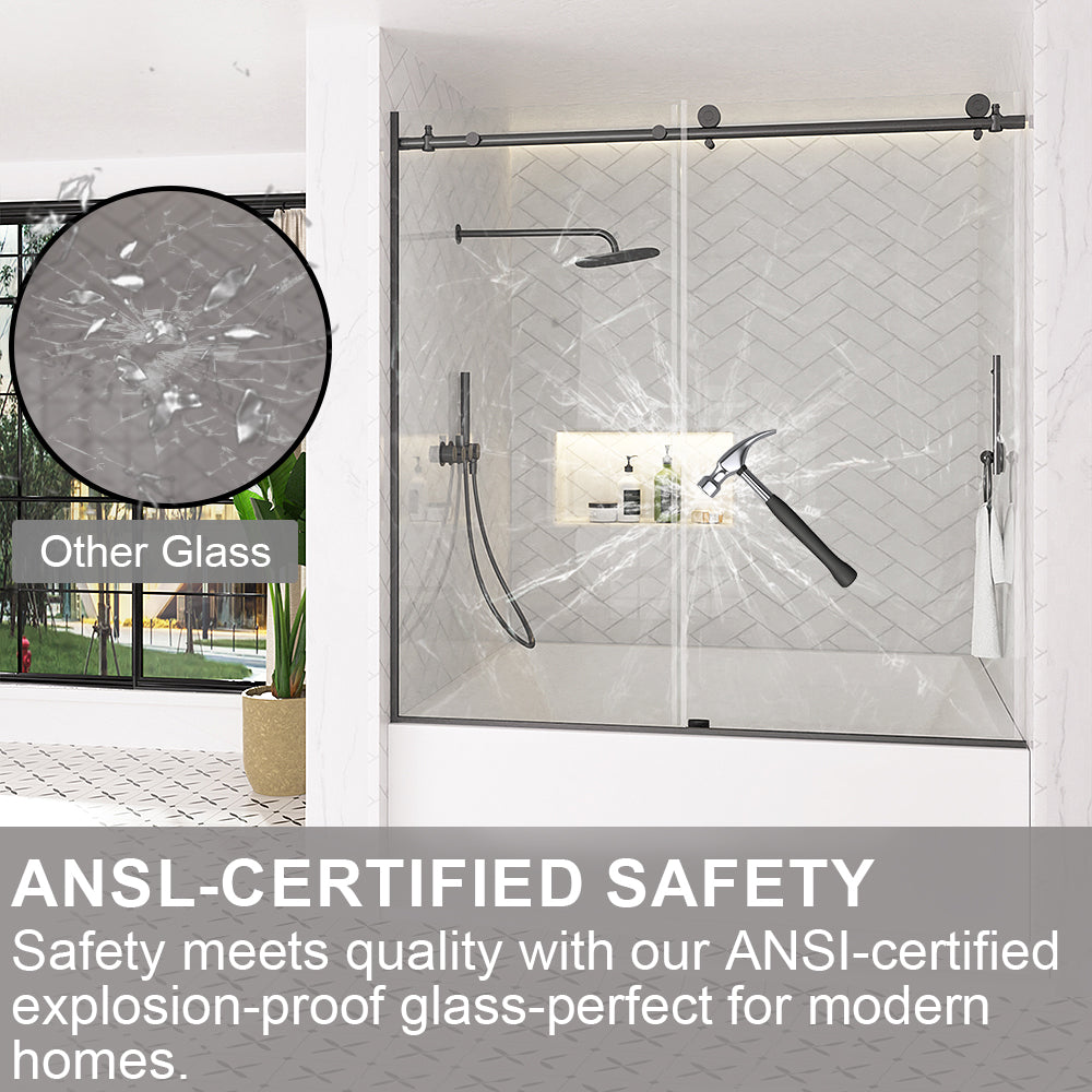 Verie 60 in. W x 60 in. H Frameless Sliding Tub Door with 1/4 in. Clear Tempered Glass 7051MB-6_d14af337-4470-4f2d-b457-89ac66b36b92