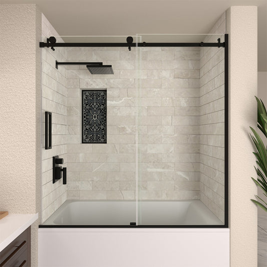 TaiMei 60 in. W x 60 in. H Sliding Semi-Frameless Tub Door with Clear Glass and Handles
