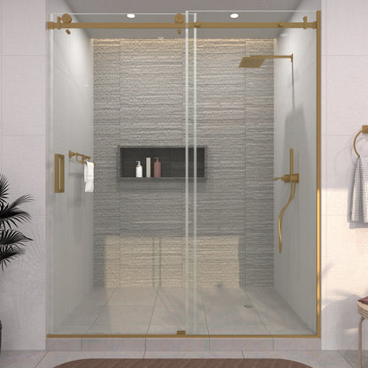 Eletta 60 in. W x 76 in. H Sliding Semi-Frameless Shower Door in Matte Black Finish with Clear Glass