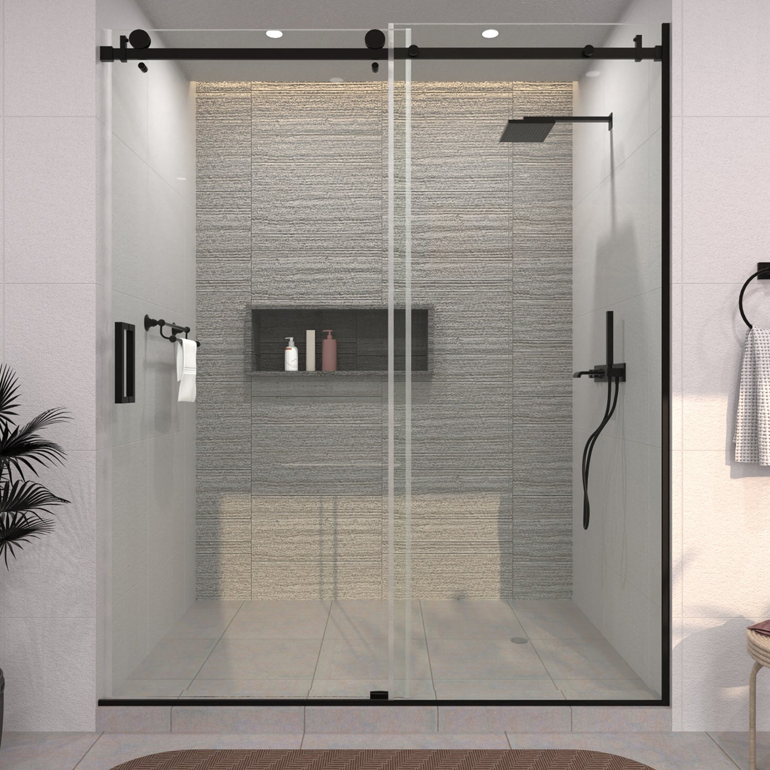TaiMei 60 in. W x 76 in. H Sliding Semi-Frameless Shower Door with Clear Glass Matte Black 7151-7660-BL01_2ac56d9b-ccb4-4cd9-a180-a3c084a79b0a