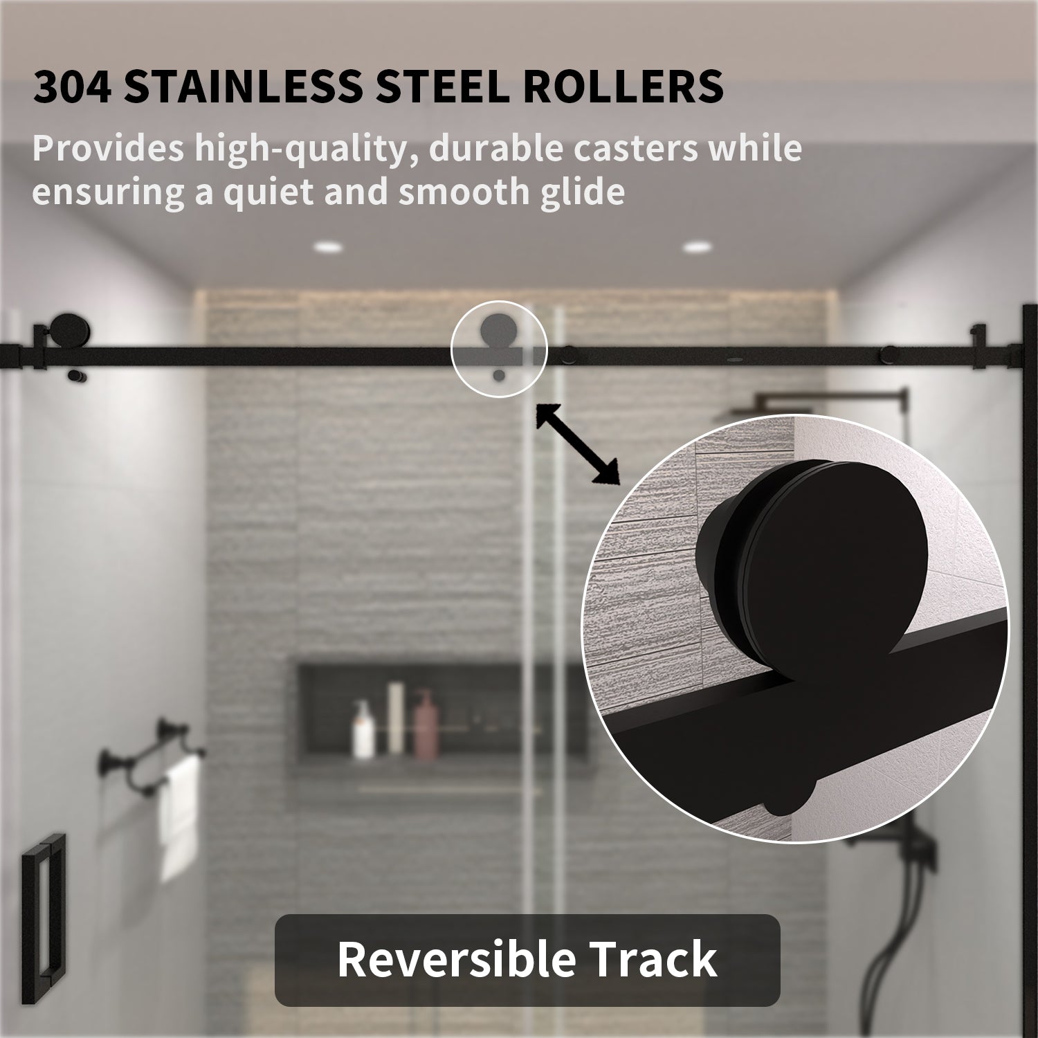 TaiMei 60 in. W x 76 in. H Sliding Semi-Frameless Shower Door with Clear Glass 7151-7660-BL06_6a4a79c7-4ef3-49c5-a447-c974e166e756