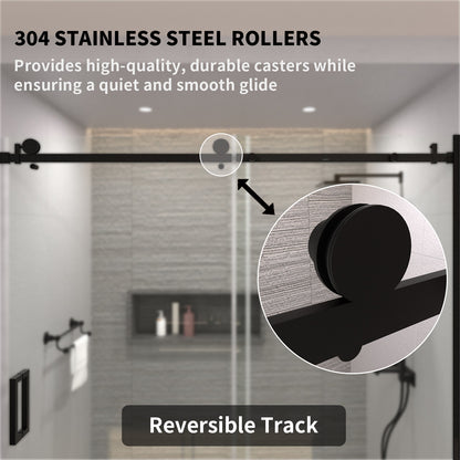 TaiMei 60 in. W x 76 in. H Sliding Semi-Frameless Shower Door with Clear Glass 7151-7660-BL06_6a4a79c7-4ef3-49c5-a447-c974e166e756
