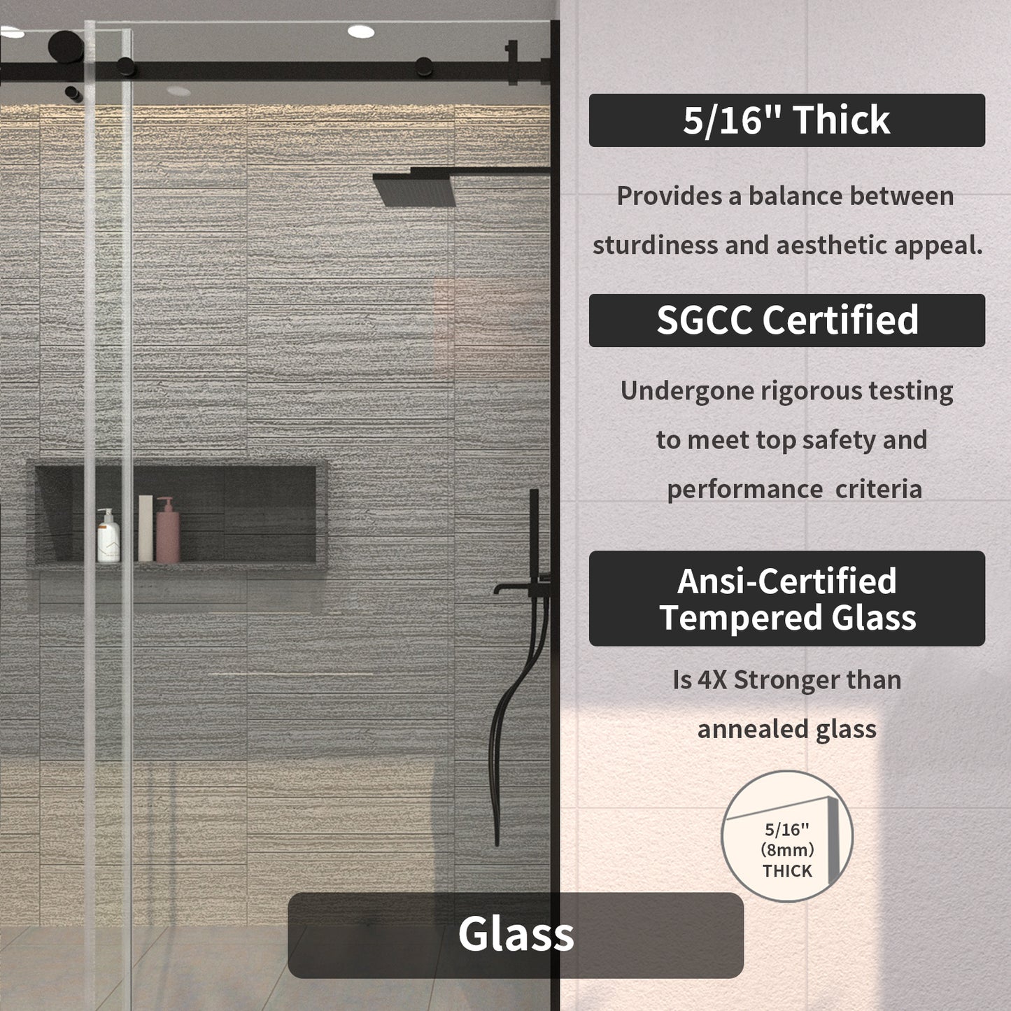 TaiMei 60 in. W x 76 in. H Sliding Semi-Frameless Shower Door with Clear Glass 7151-7660-BL08_0a9a6fcd-6c6e-489f-a2e1-7e2088523932