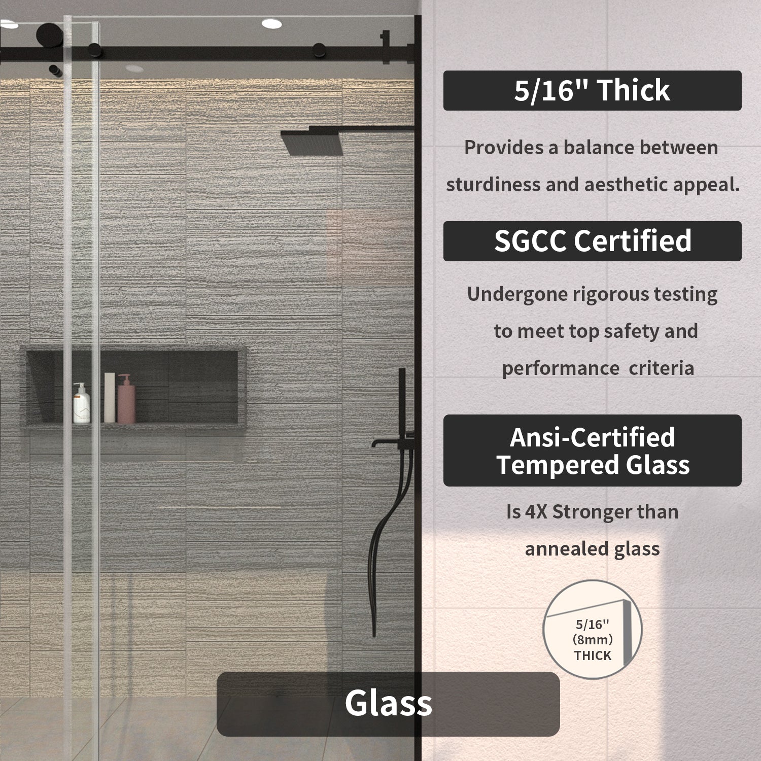 TaiMei 60 in. W x 76 in. H Sliding Semi-Frameless Shower Door with Clear Glass 7151-7660-BL08_0a9a6fcd-6c6e-489f-a2e1-7e2088523932