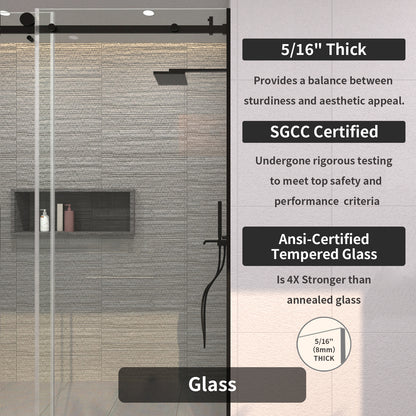 TaiMei 60 in. W x 76 in. H Sliding Semi-Frameless Shower Door with Clear Glass 7151-7660-BL08_0a9a6fcd-6c6e-489f-a2e1-7e2088523932