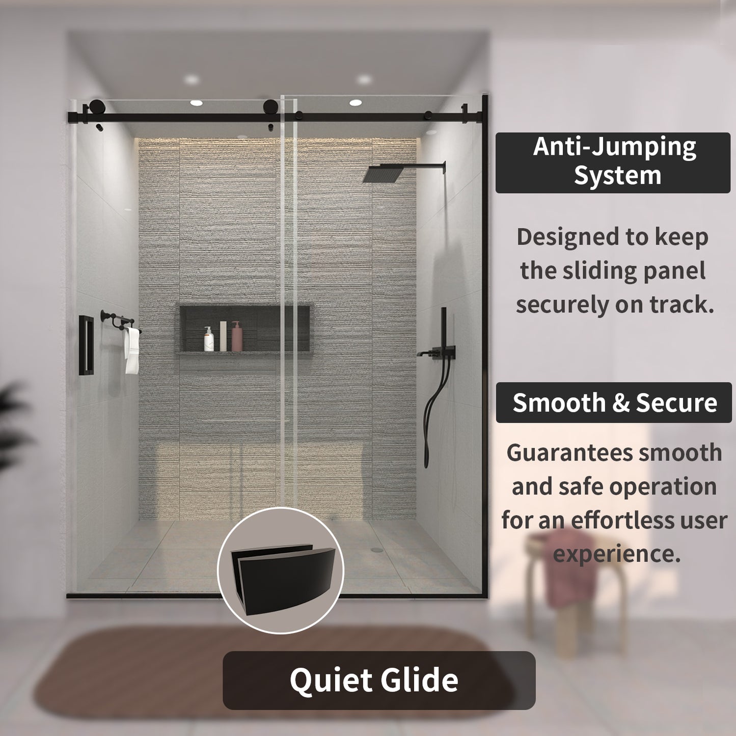 TaiMei 60 in. W x 76 in. H Sliding Semi-Frameless Shower Door with Clear Glass 7151-7660-BL09_310b7cd8-8303-4028-9e1e-af96efa164d3