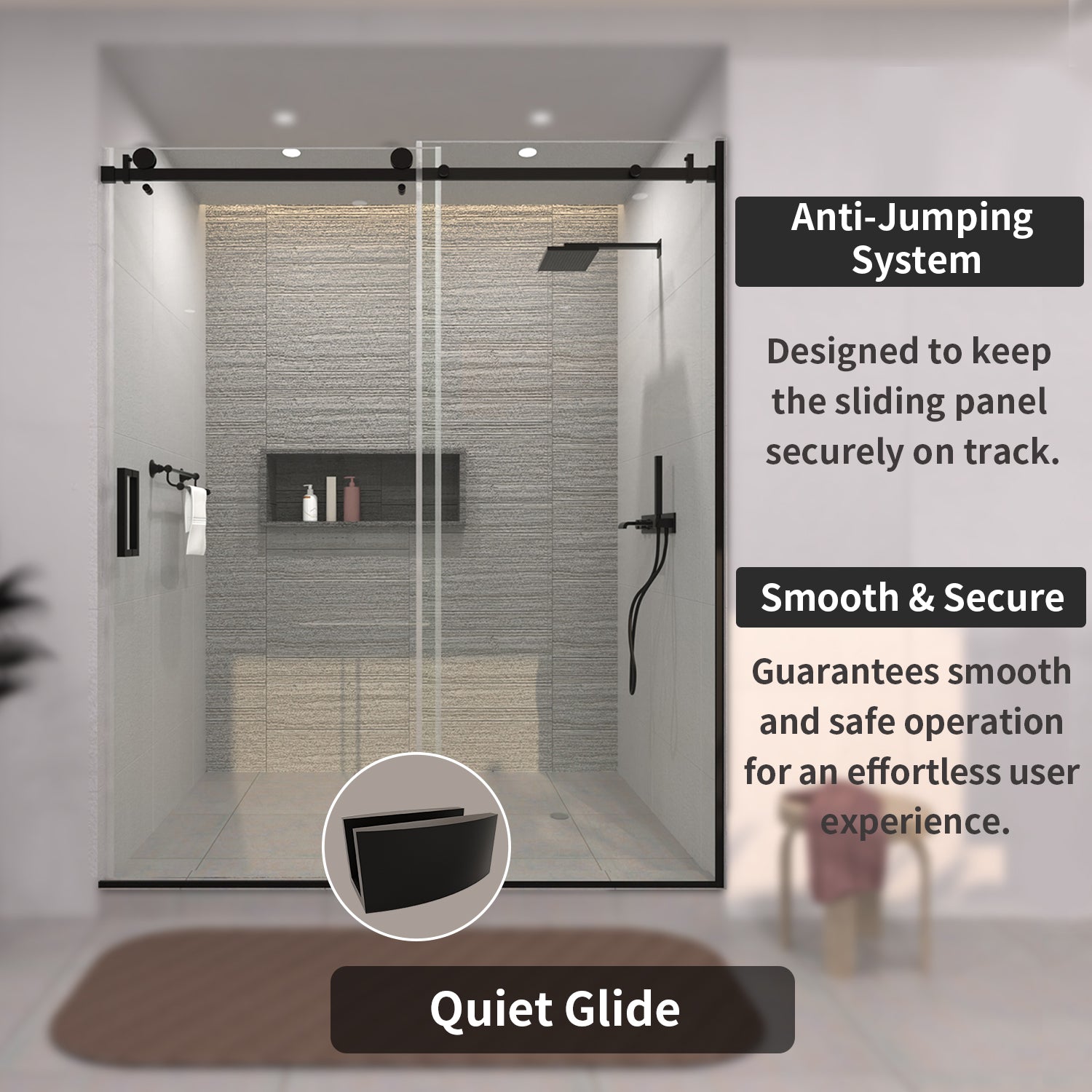 TaiMei 60 in. W x 76 in. H Sliding Semi-Frameless Shower Door with Clear Glass 7151-7660-BL09_310b7cd8-8303-4028-9e1e-af96efa164d3