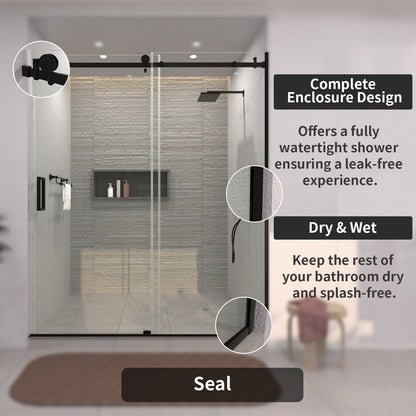 TaiMei 60 in. W x 76 in. H Sliding Semi-Frameless Shower Door with Clear Glass 7151-7660-BL10_7b2ac087-1083-453e-834f-fa774fd8b2db