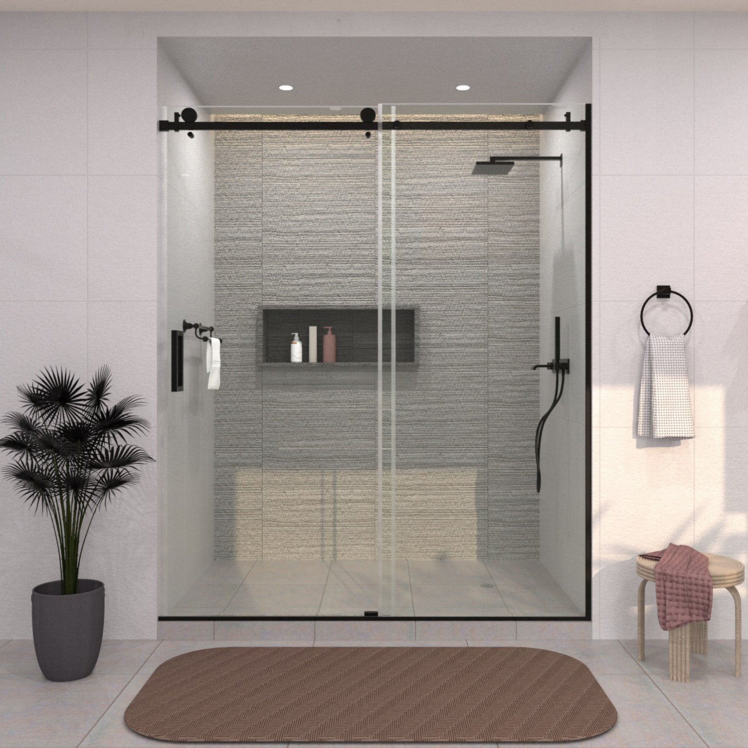 TaiMei 60 in. W x 76 in. H Sliding Semi-Frameless Shower Door with Clear Glass 7151-7660-BL14_eee814be-2558-4088-bc95-672a73fe9c18