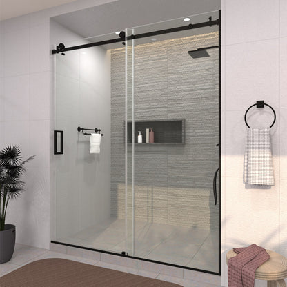 TaiMei 60 in. W x 76 in. H Sliding Semi-Frameless Shower Door with Clear Glass 7151-7660-BL15_8fdea773-acbb-4ce7-95c4-cfbf58564034