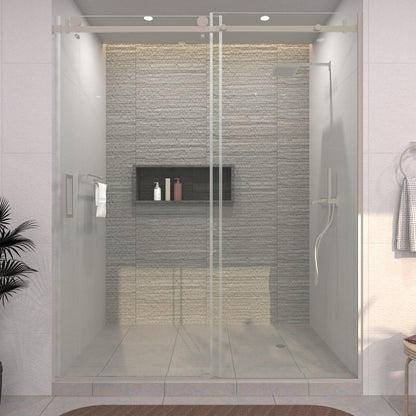 TaiMei 60 in. W x 76 in. H Sliding Semi-Frameless Shower Door with Clear Glass Brushed Nickel 7151-7660-BN01_3b60f504-4a1d-4b90-9737-224f9c12bc97