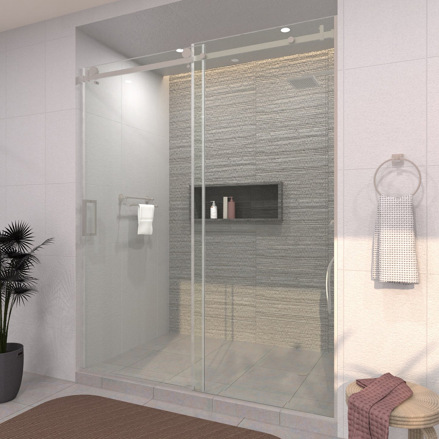 TaiMei 60 in. W x 76 in. H Sliding Semi-Frameless Shower Door with Clear Glass 7151-7660-BN02