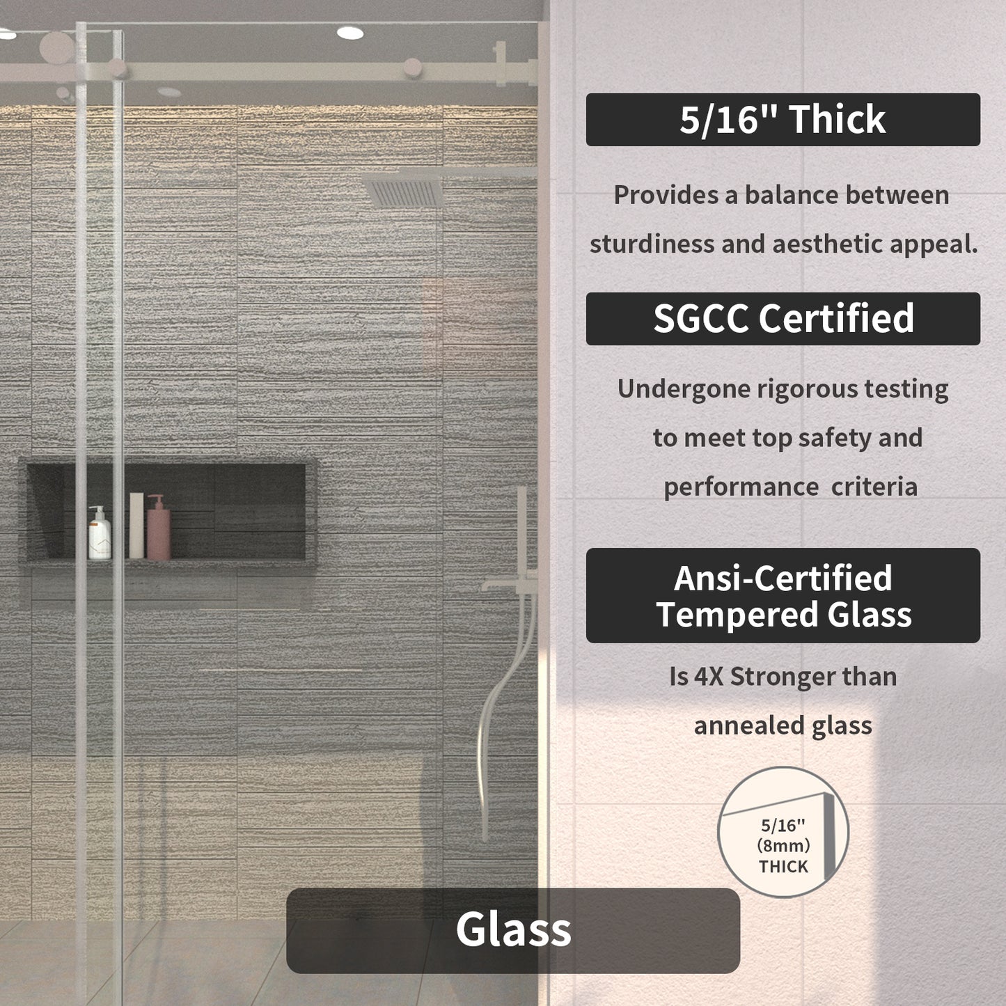 TaiMei 60 in. W x 76 in. H Sliding Semi-Frameless Shower Door with Clear Glass 7151-7660-BN08