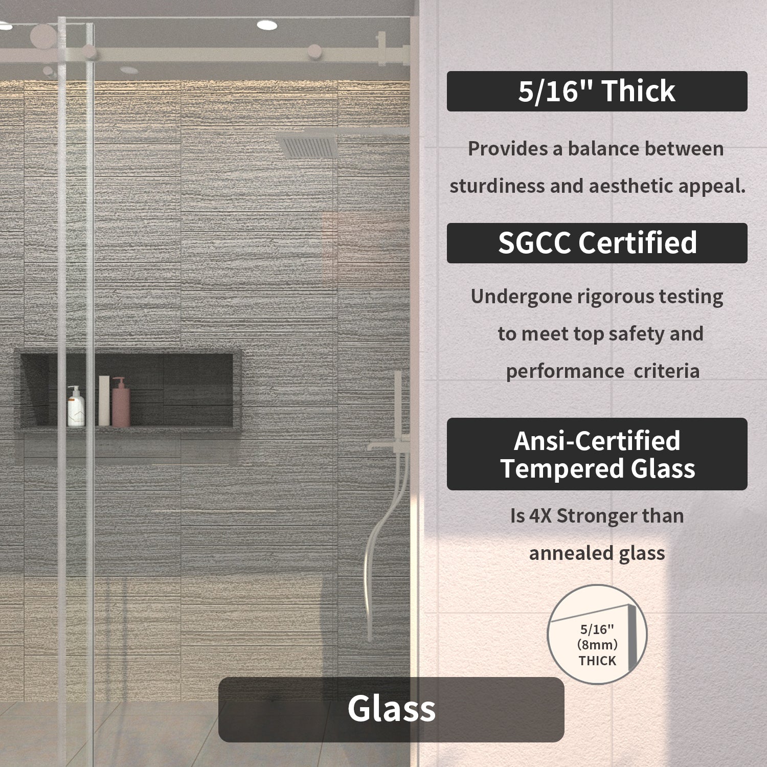 TaiMei 60 in. W x 76 in. H Sliding Semi-Frameless Shower Door with Clear Glass 7151-7660-BN08