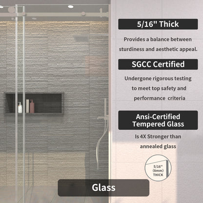 TaiMei 60 in. W x 76 in. H Sliding Semi-Frameless Shower Door with Clear Glass 7151-7660-BN08