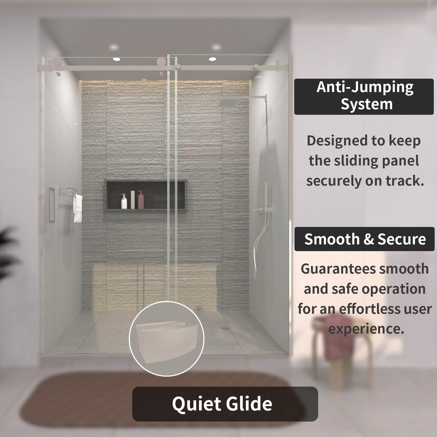 TaiMei 60 in. W x 76 in. H Sliding Semi-Frameless Shower Door with Clear Glass 7151-7660-BN09