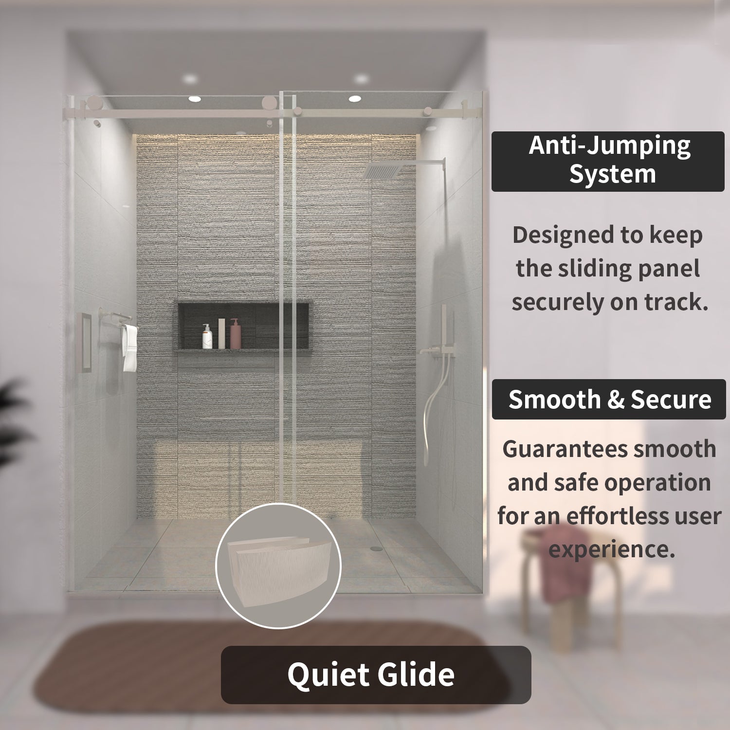 TaiMei 60 in. W x 76 in. H Sliding Semi-Frameless Shower Door with Clear Glass 7151-7660-BN09