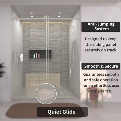 TaiMei 60 in. W x 76 in. H Sliding Semi-Frameless Shower Door with Clear Glass 7151-7660-BN09