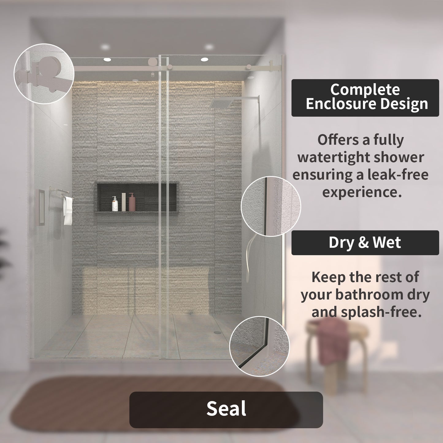 TaiMei 60 in. W x 76 in. H Sliding Semi-Frameless Shower Door with Clear Glass 7151-7660-BN10