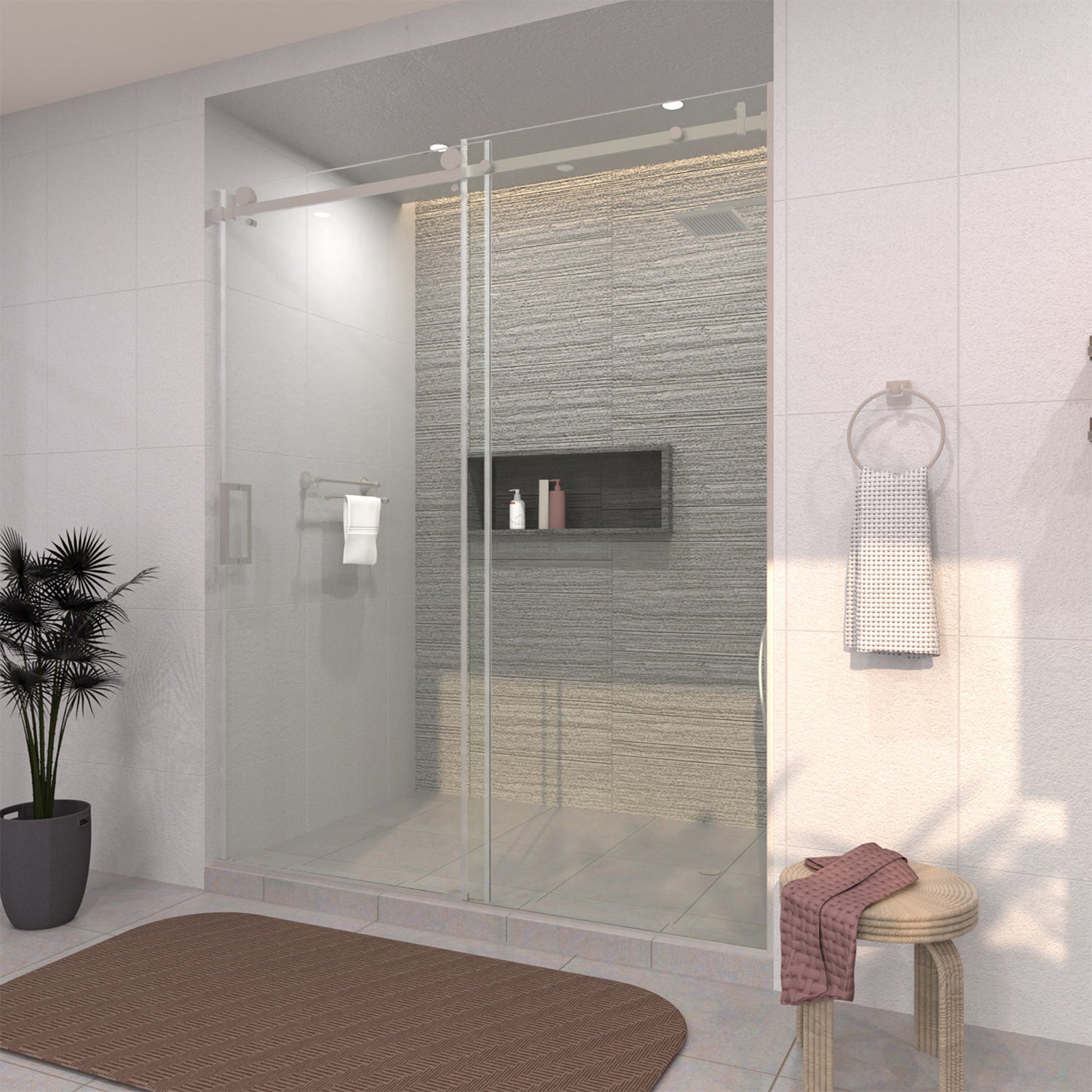 TaiMei 60 in. W x 76 in. H Sliding Semi-Frameless Shower Door with Clear Glass 7151-7660-BN15