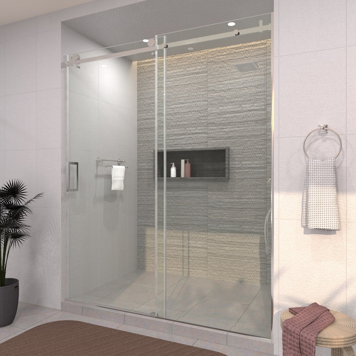 TaiMei 60 in. W x 76 in. H Sliding Semi-Frameless Shower Door with Clear Glass 7151-7660-CR02_b61c75ff-ba3e-4a3e-a0fc-f2ffd5529893