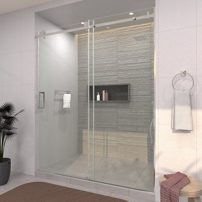 TaiMei 60 in. W x 76 in. H Sliding Semi-Frameless Shower Door with Clear Glass 7151-7660-CR02_b61c75ff-ba3e-4a3e-a0fc-f2ffd5529893