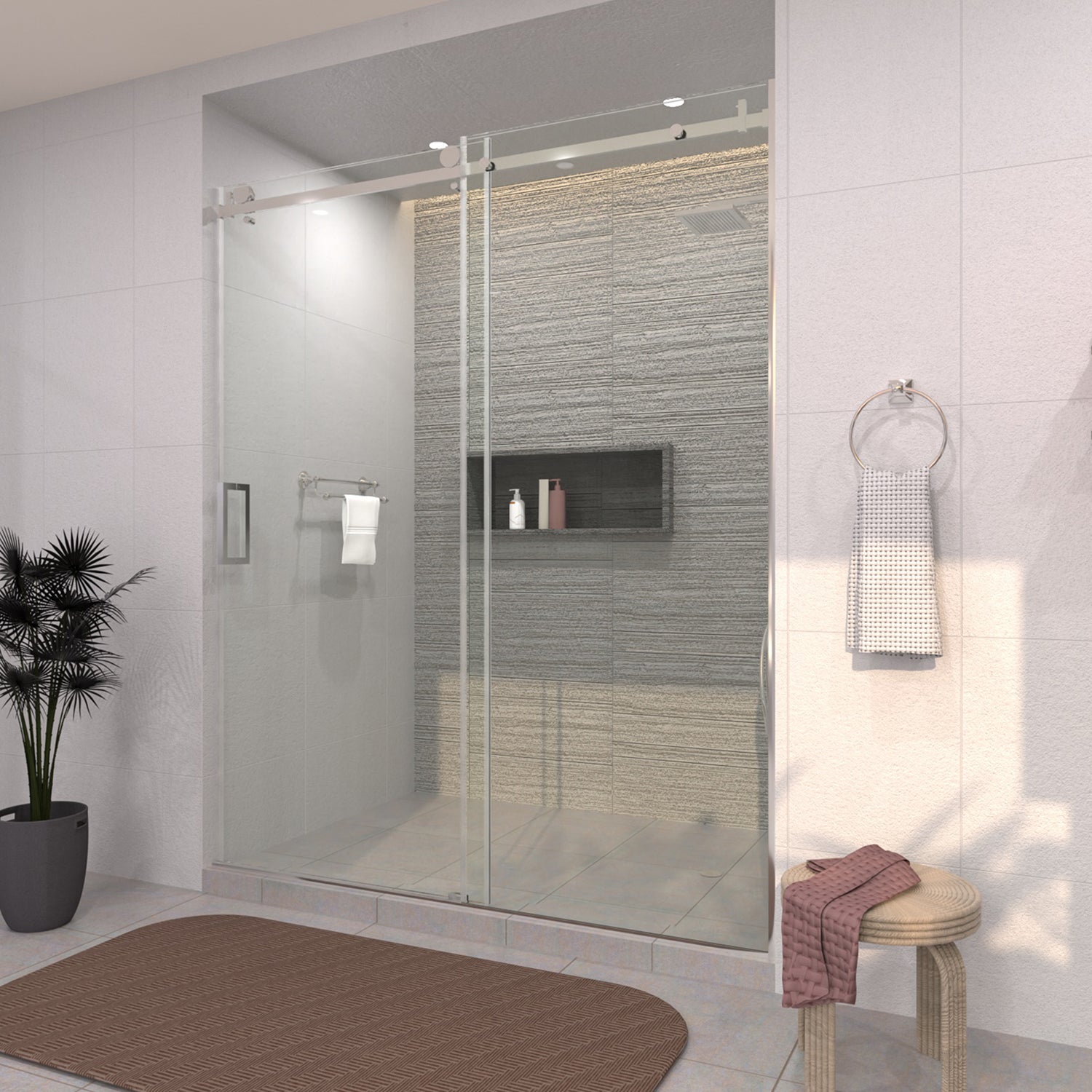 TaiMei 60 in. W x 76 in. H Sliding Semi-Frameless Shower Door with Clear Glass 7151-7660-CR15_0a5dca7f-821e-40b8-aaad-a720e78f9fc4