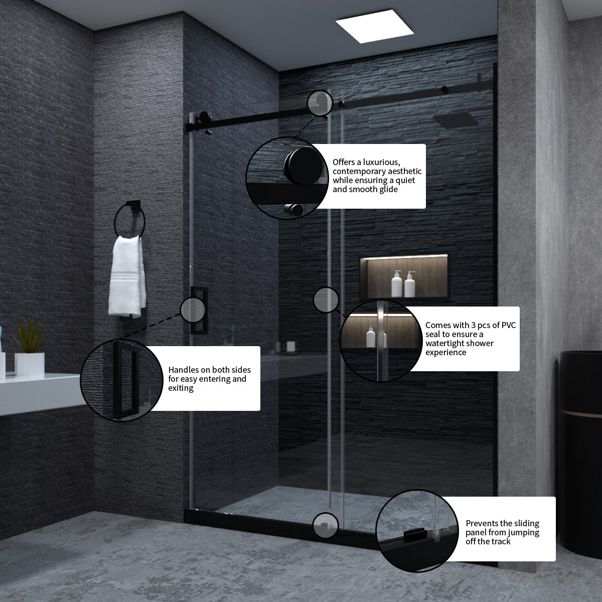 Niveal Essen 60 in. W x 76 in. H Sliding Semi-Frameless Shower Door with Clear Glass