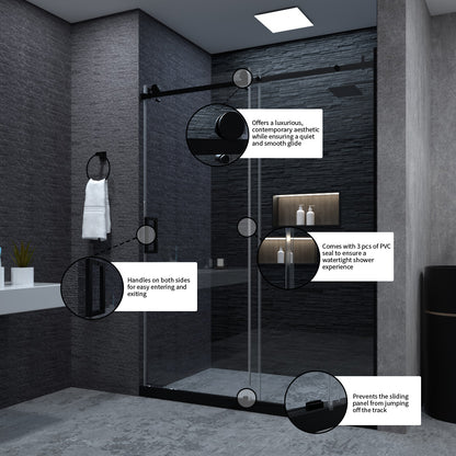 Niveal Essen 60 in. W x 76 in. H Sliding Semi-Frameless Shower Door with Clear Glass