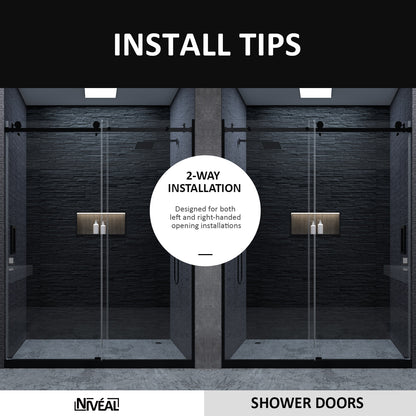 Niveal Essen 60 in. W x 76 in. H Sliding Semi-Frameless Shower Door with Clear Glass