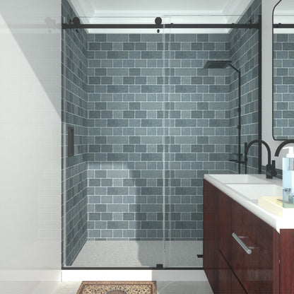 Niveal Essen 60 in. W x 76 in. H Sliding Semi-Frameless Shower Door with Clear Glass