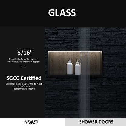 Niveal Essen 60 in. W x 76 in. H Sliding Semi-Frameless Shower Door with Clear Glass