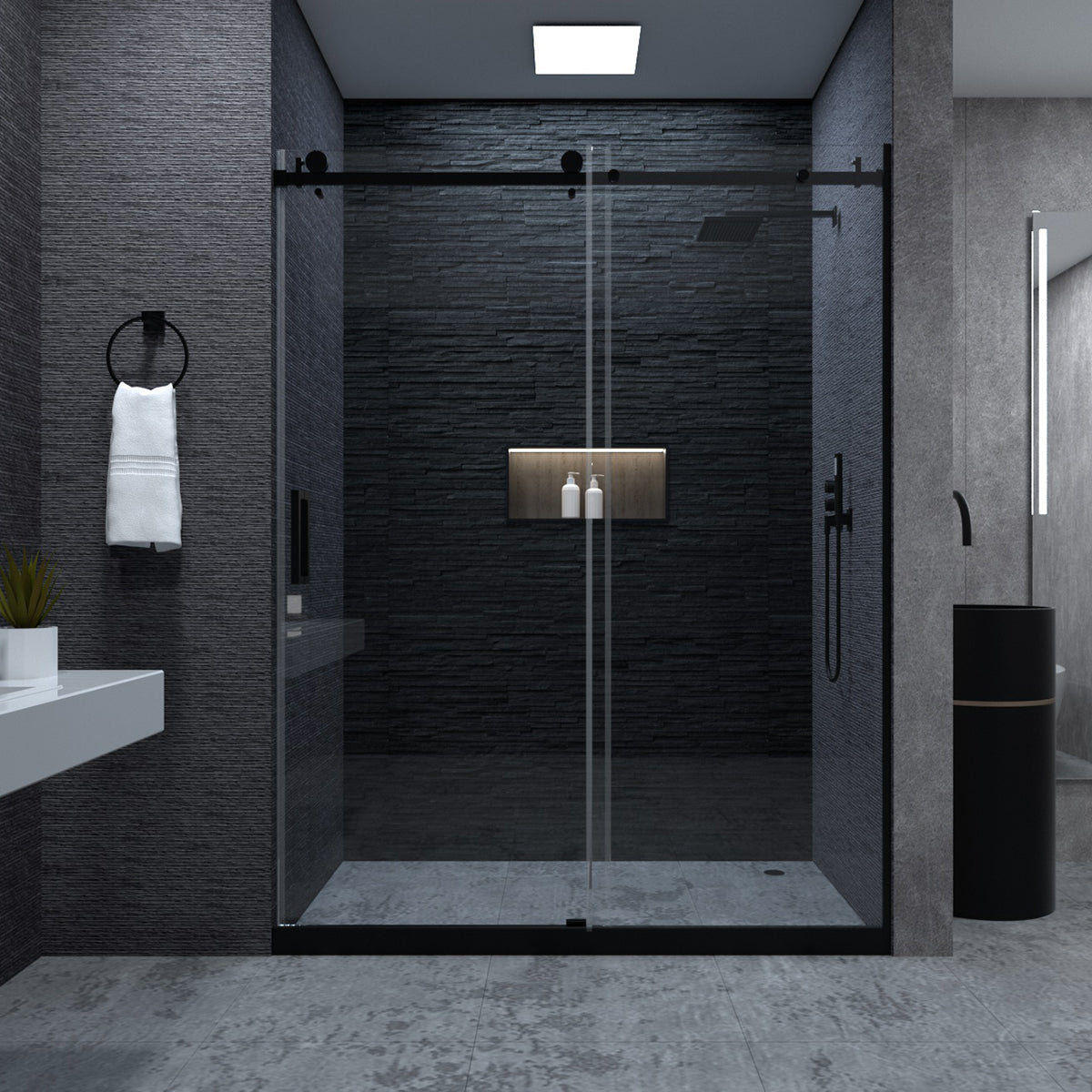 Niveal Essen 60 in. W x 76 in. H Sliding Semi-Frameless Shower Door with Clear Glass