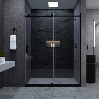 Niveal Essen 60 in. W x 76 in. H Sliding Semi-Frameless Shower Door with Clear Glass