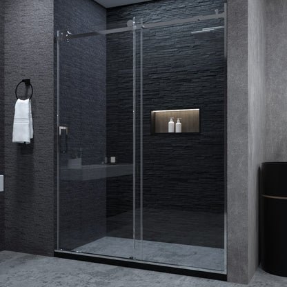 Niveal Essen 60 in. W x 76 in. H Sliding Semi-Frameless Shower Door with Clear Glass