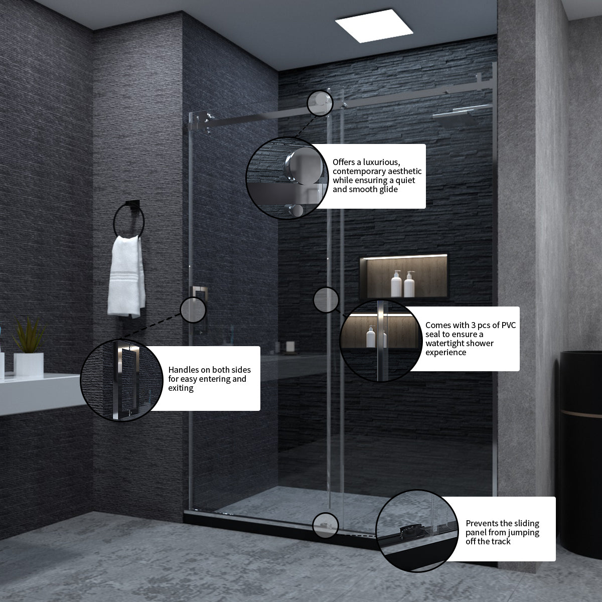 Niveal Essen 60 in. W x 76 in. H Sliding Semi-Frameless Shower Door with Clear Glass