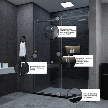 Niveal Essen 60 in. W x 76 in. H Sliding Semi-Frameless Shower Door with Clear Glass