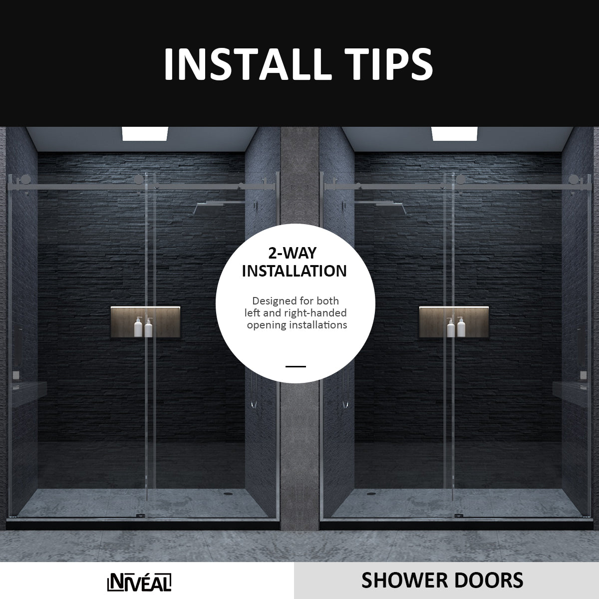 Niveal Essen 60 in. W x 76 in. H Sliding Semi-Frameless Shower Door with Clear Glass