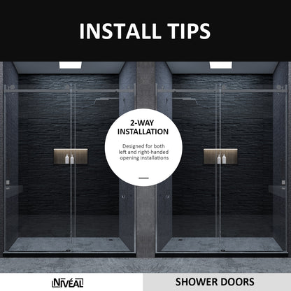 Niveal Essen 60 in. W x 76 in. H Sliding Semi-Frameless Shower Door with Clear Glass