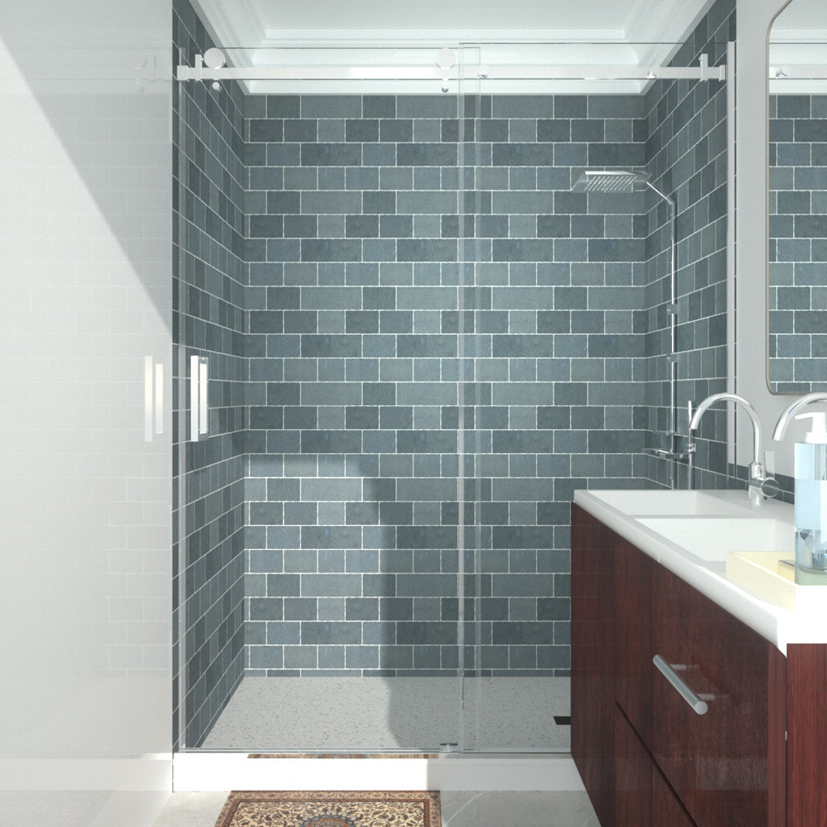 Niveal Essen 60 in. W x 76 in. H Sliding Semi-Frameless Shower Door with Clear Glass