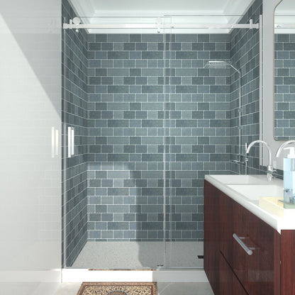 Niveal Essen 60 in. W x 76 in. H Sliding Semi-Frameless Shower Door with Clear Glass