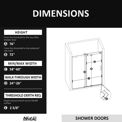 Niveal Essen 60 in. W x 76 in. H Sliding Semi-Frameless Shower Door with Clear Glass