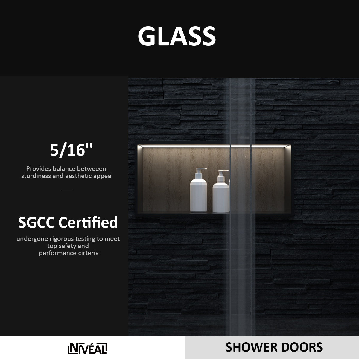 Niveal Essen 60 in. W x 76 in. H Sliding Semi-Frameless Shower Door with Clear Glass