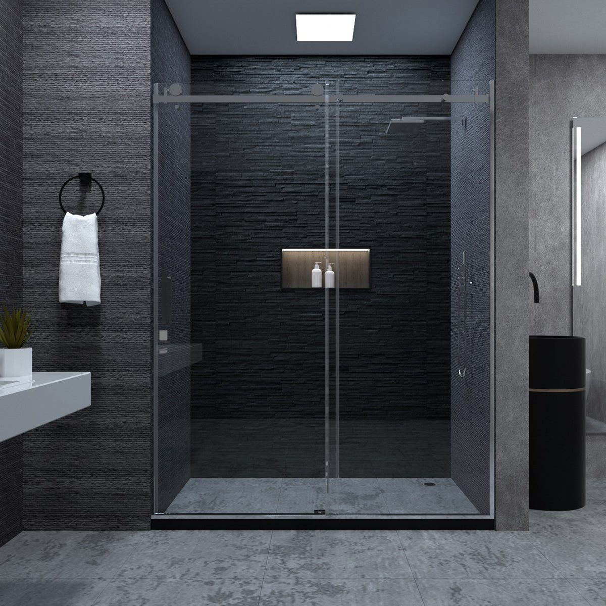 Niveal Essen 60 in. W x 76 in. H Sliding Semi-Frameless Shower Door with Clear Glass