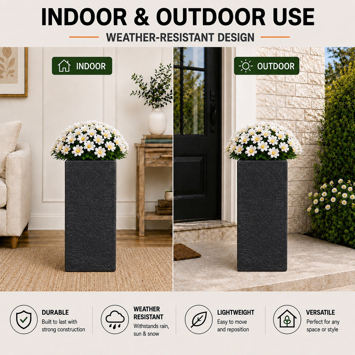 Grevia 10.75 in. Gray Magnesium Oxide Floor Planter for Indoor Outdoor Use