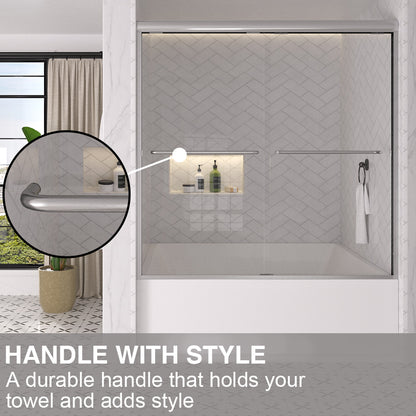 Shine 60 in. W x 56 in. H Semi-Frameless Sliding Tub Door with 1/4 in. Clear Tempered Glass 7_0303493d-c317-4722-828e-074a0412a921