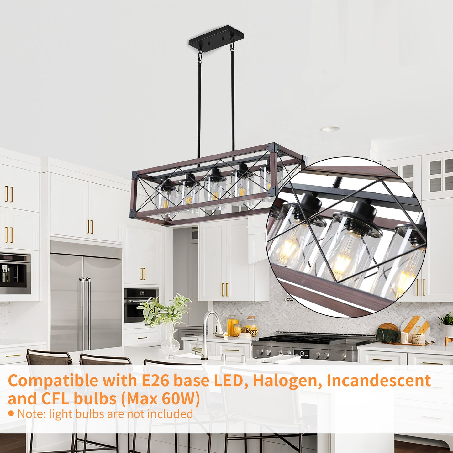 Taimei Fioris 32 in. 5-Light Industrial Farmhouse Rectangle Pendant Light With Lampshades 7_1b2370d2-5614-4851-9ae5-ba3d789bb23a